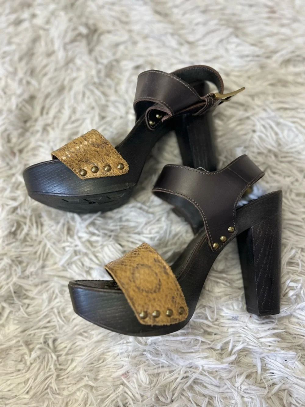 ◾️Y2K Vintage Bruni Collection Wooden Platform 90s Chunky Platform Heel - Picture 7 of 8